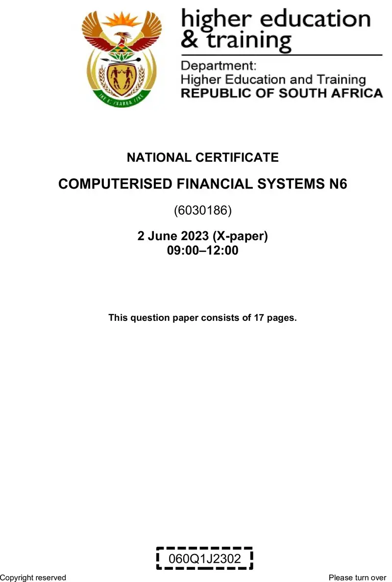 Financial Systems N6 June QP 2023 De Jager preview