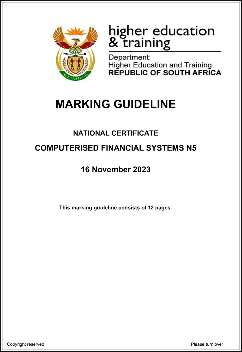 N250 Computerised Financial Systems N5 Memo Nov 2023 Kapp