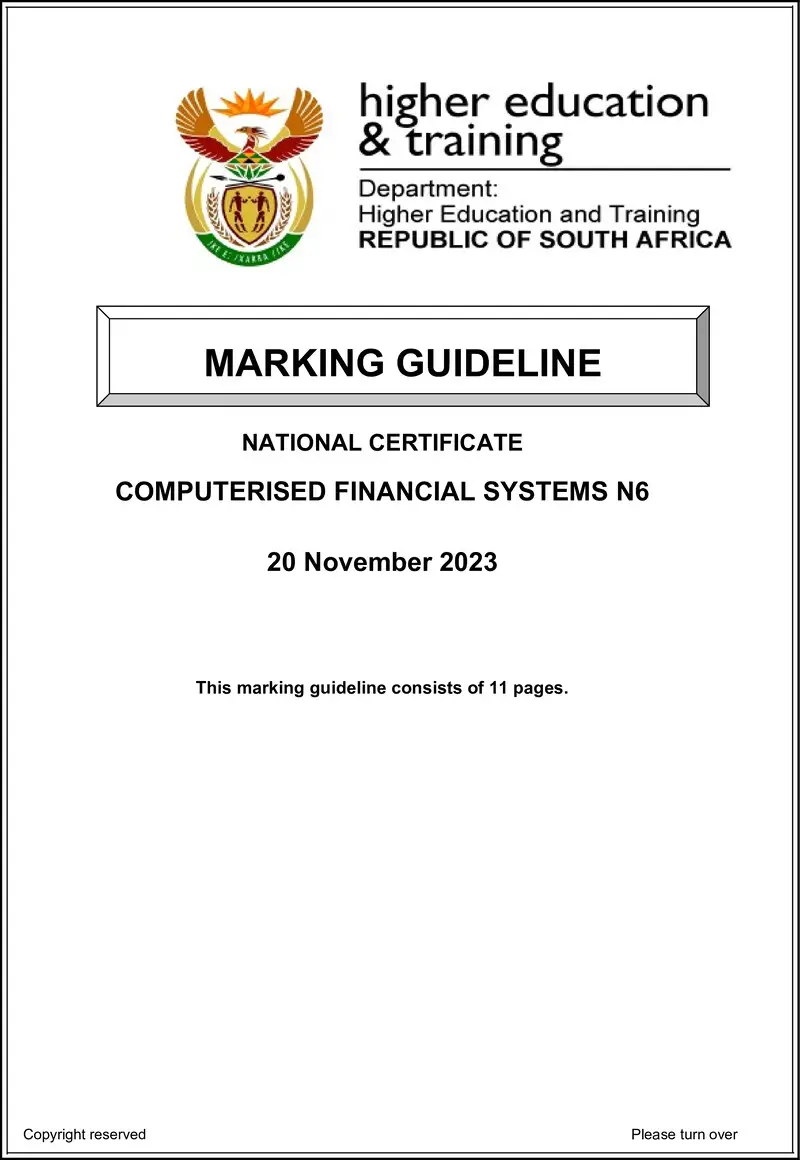 N260 Computerised Financial Systems N6 MEMO Nov 2023 preview