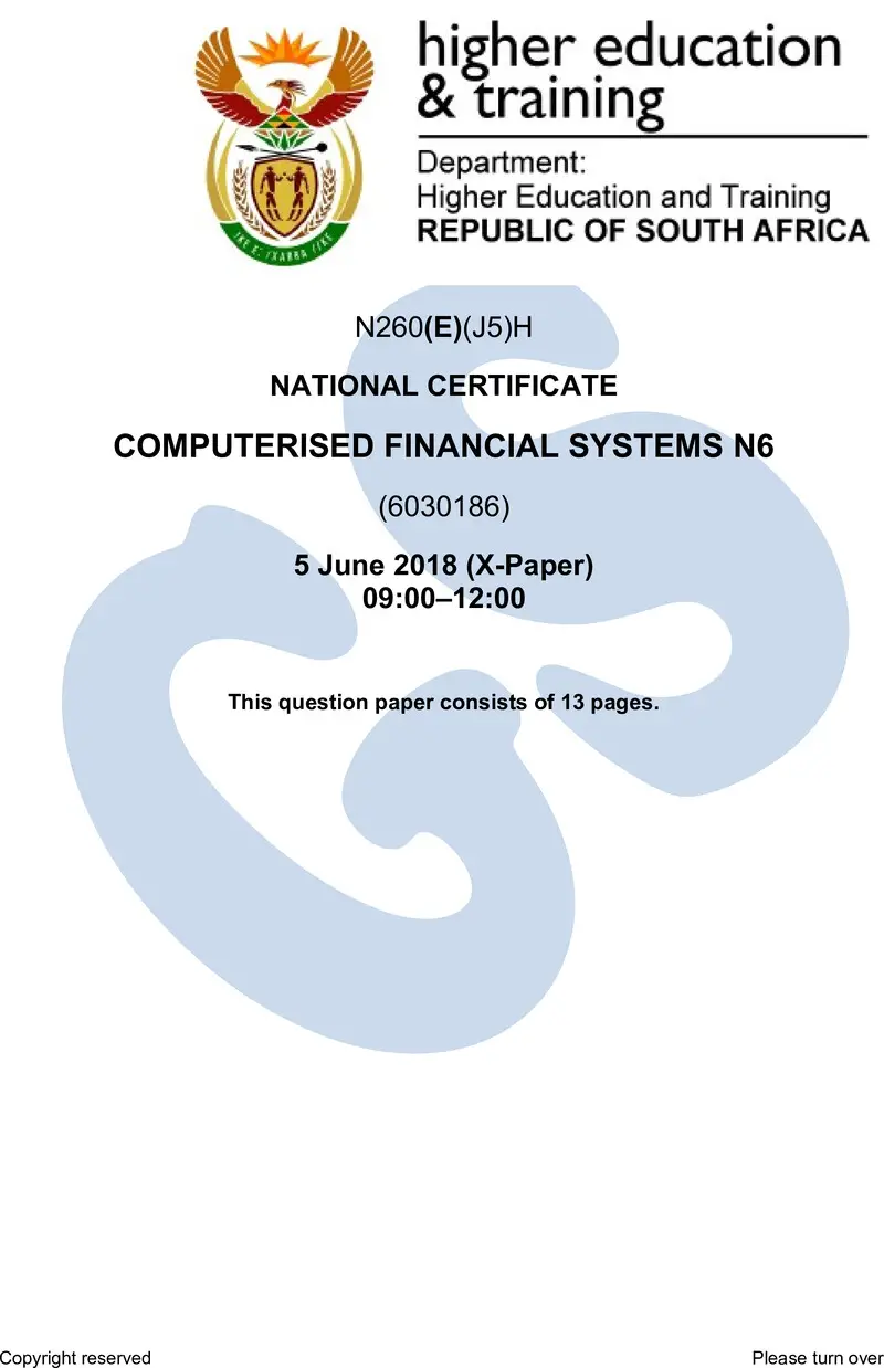 N260 Computerised Financial Systems N6 QP Jun 2018 preview