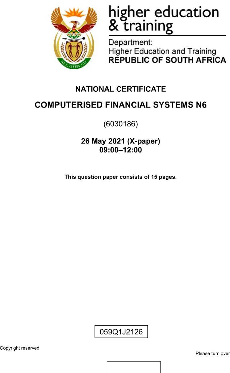 N260 Computerised Financial Systems N6 QP Nov 2021 preview