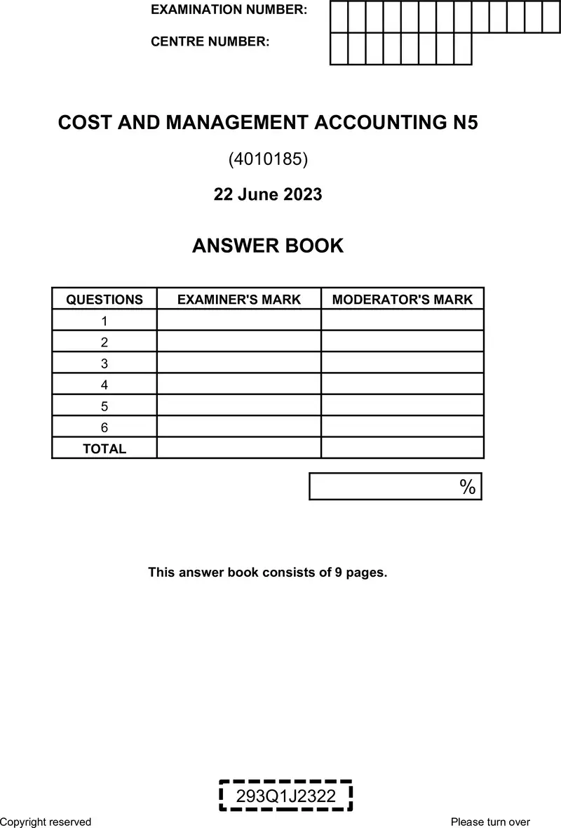 Cost And Management Accounting N5 June Answer Book 2023
