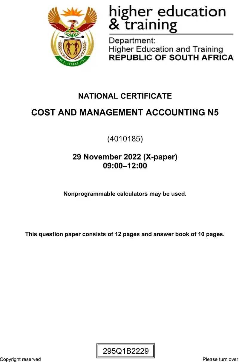 Cost And Management Accounting N5 Nov QP 2022 Edited Gerber