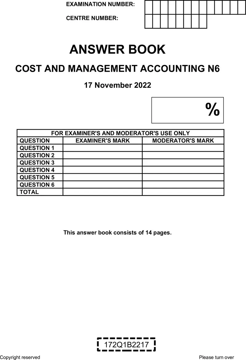 Cost And Management Accounting N6 Answer Book Nov 2022