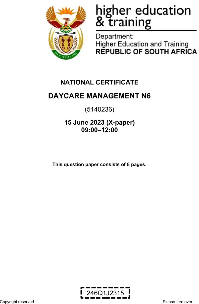 Day Care Management N6 QP June 2023