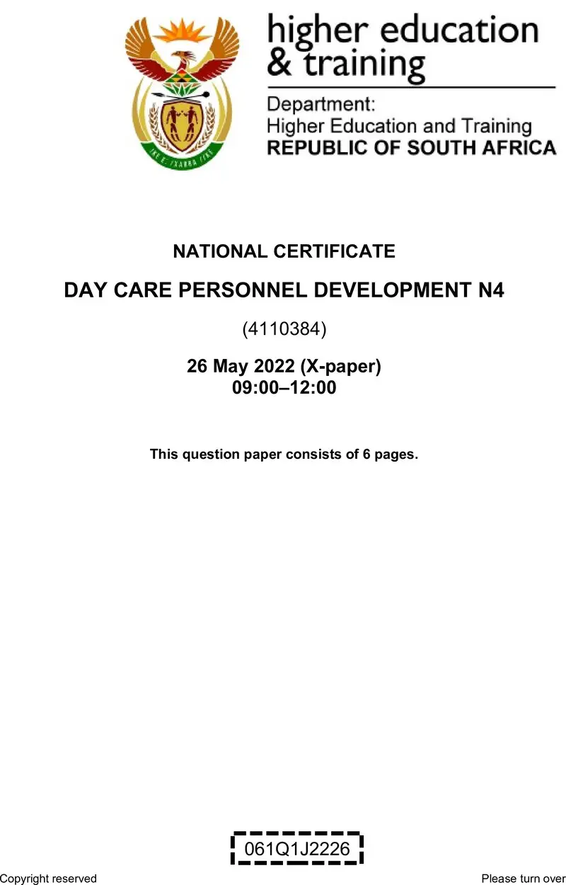 Day Care Personnel Development N4 QP June 2022 Edited Fopma