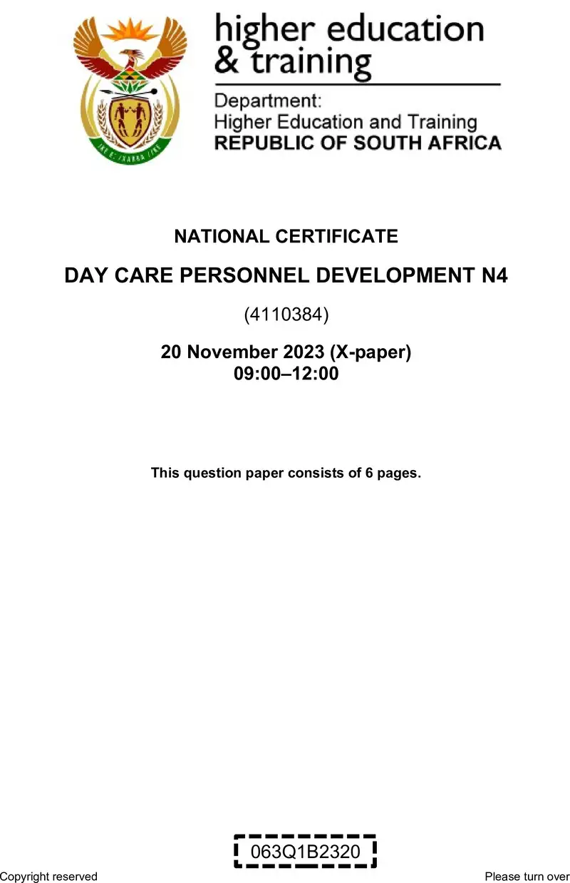 N350 Day Care Personnel Development N4 QP Nov 2023 Watson