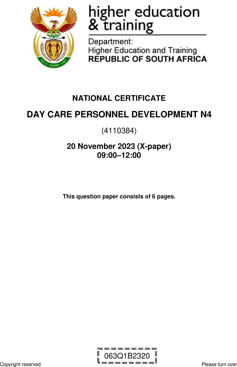 N350 Day Care Personnel Development N4 QP Nov 2023