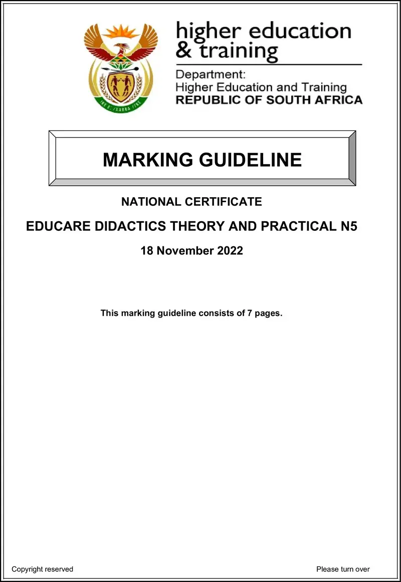 Educare Didactics Theory And Practical N5 Nov Memo 2022