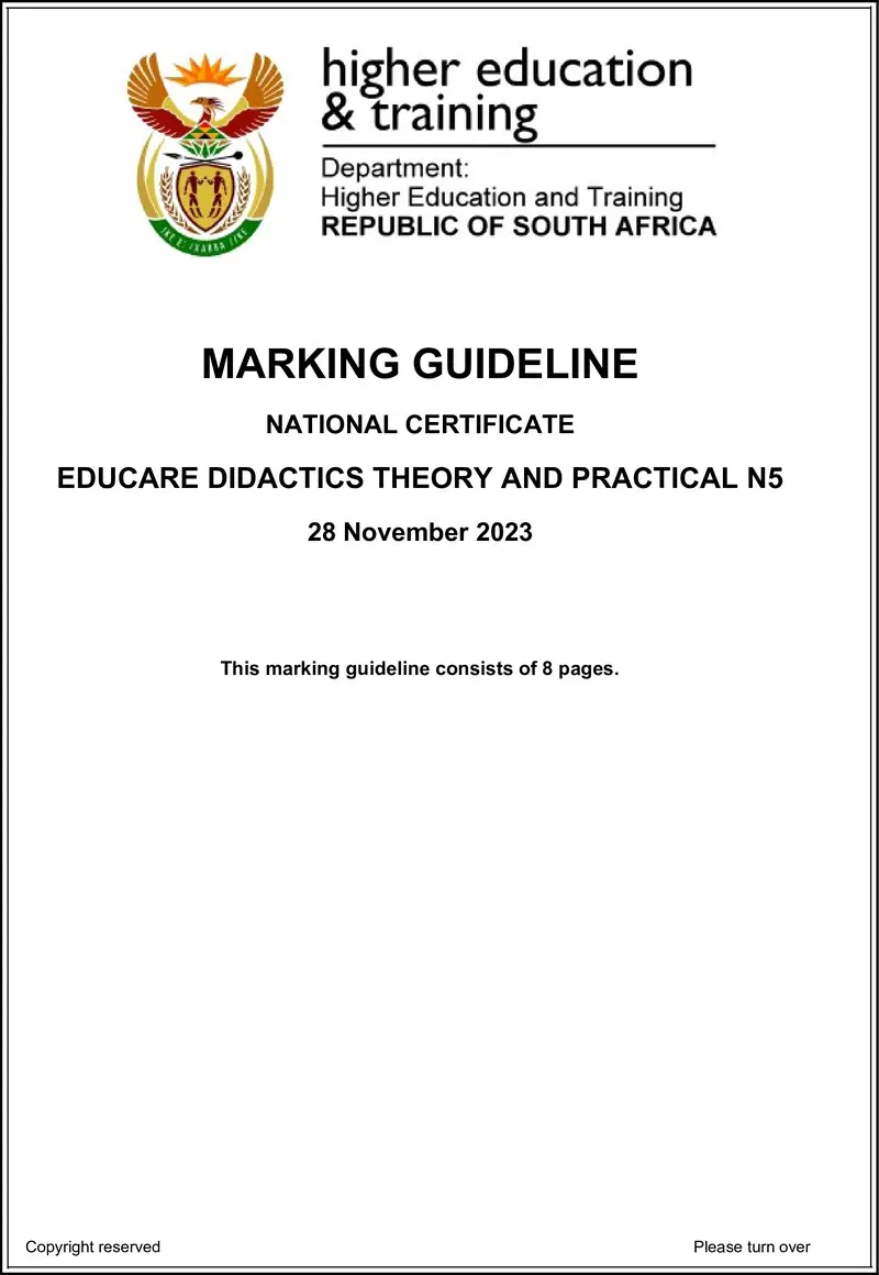 N390 Educare Didatics Theory And Practical N5 Memo Nov 2023