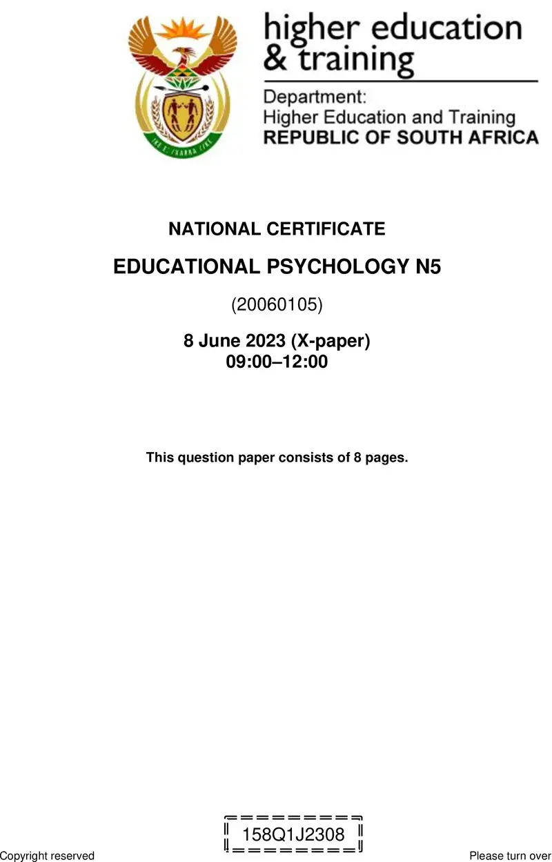 Educational Psychology N5 QP June 2023 Van Zyl