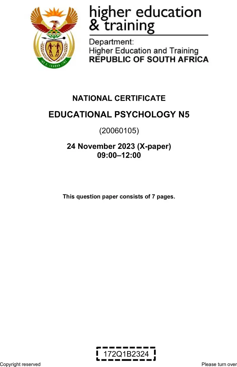N420 Educational Psychology N5 QP Nov 2023 Edited Gerber