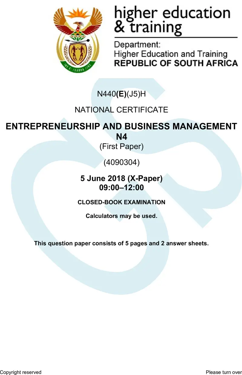 Entrepreneurship And Business Management N4 P1 QP June 2018