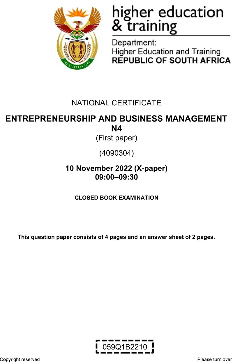 Entrepreneurship And Business Management N4 P1 QP Nov 2022 Edited