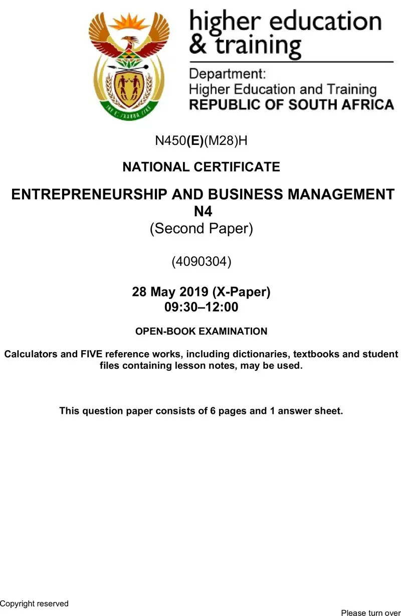 And Business Management N4 P2 QP Jun 2019 preview