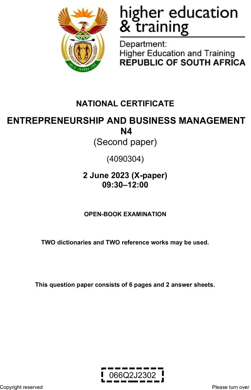 And Business Management N4 P2 QP Jun 2023 Van Zyl preview