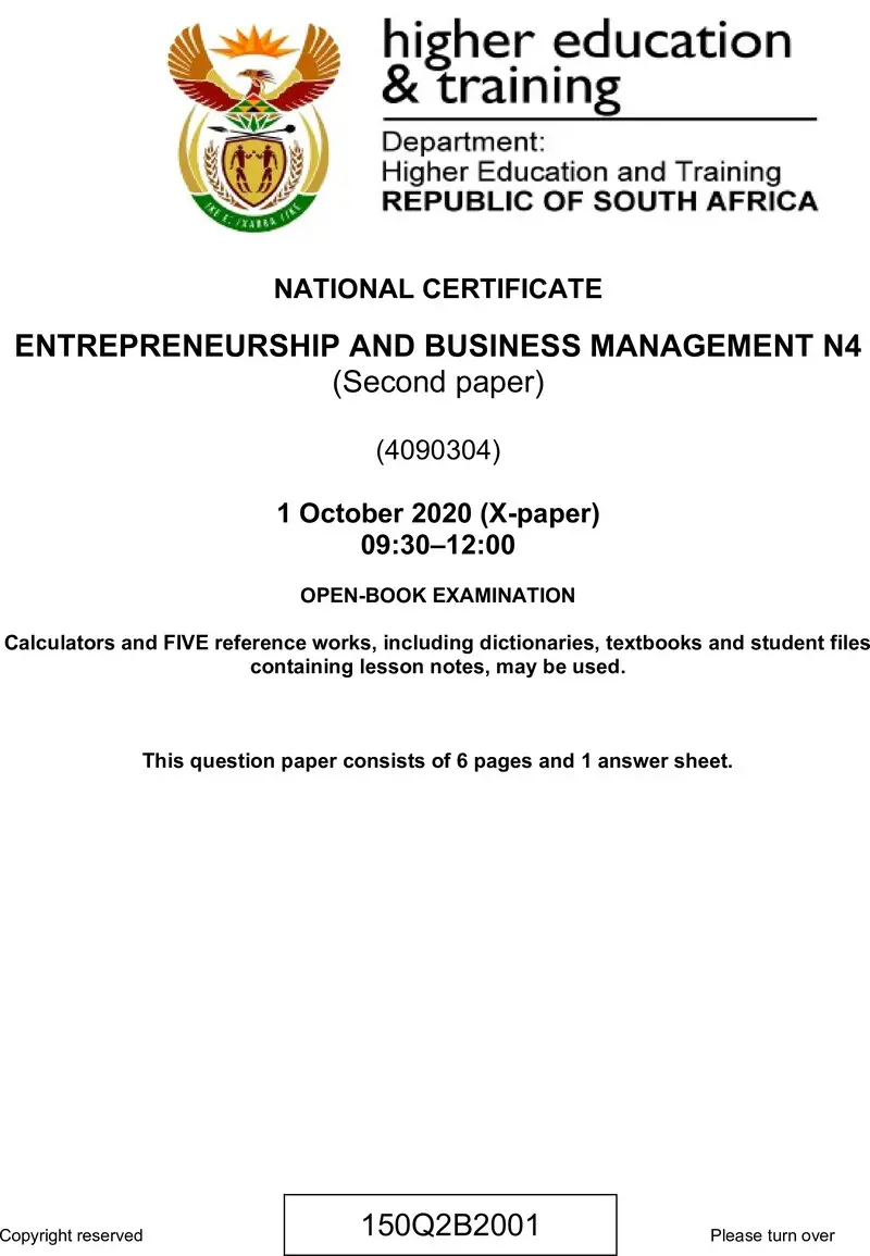 Entrepreneurship And Business Management N4 P2 QP June 2020 Edited