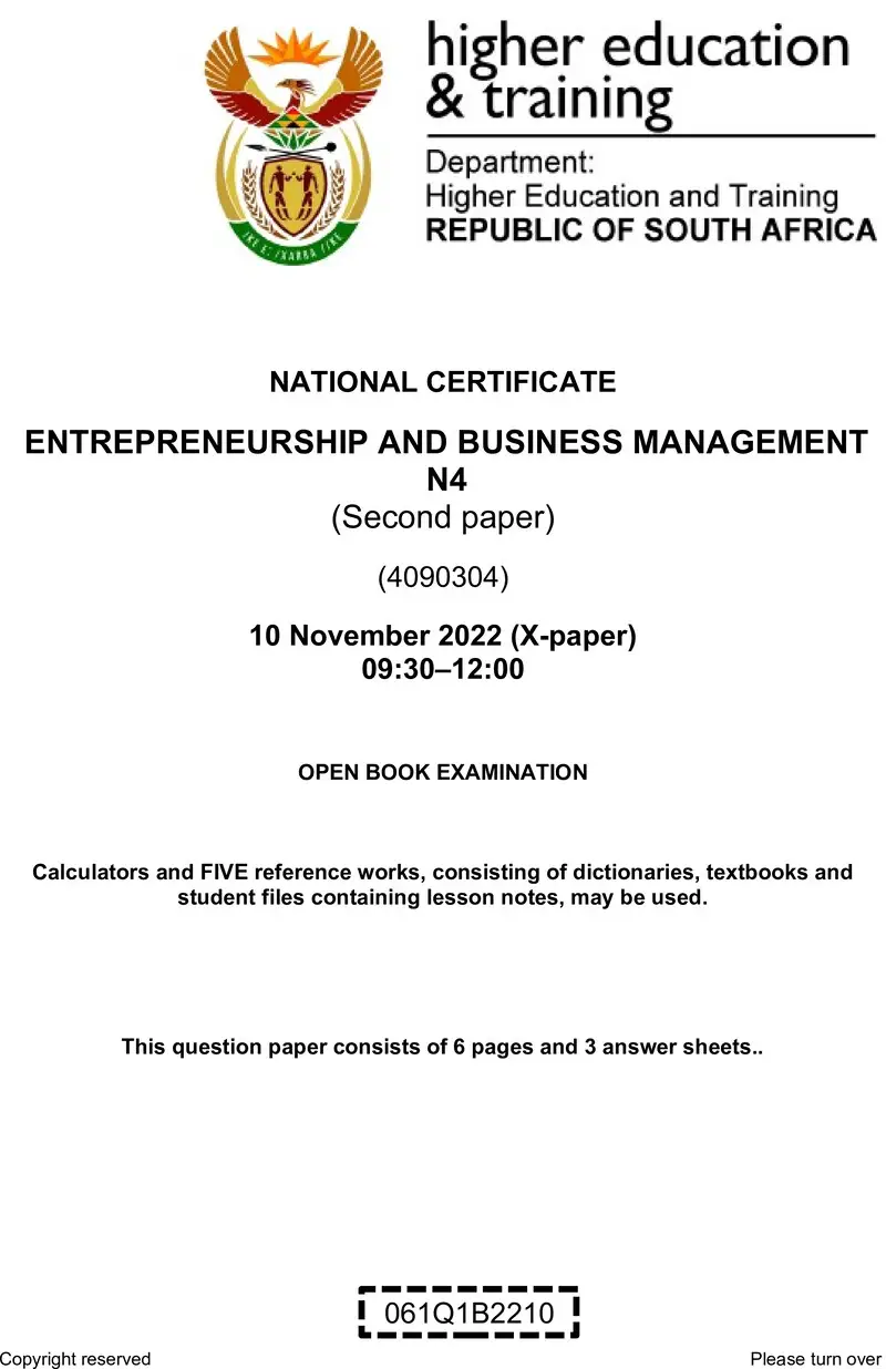 Entrepreneurship And Business Management N4 P2 QP Nov 2022 Edited Gerber