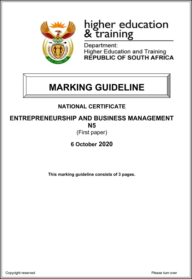 And Business Management N5 P1 MEMO June 2020 preview