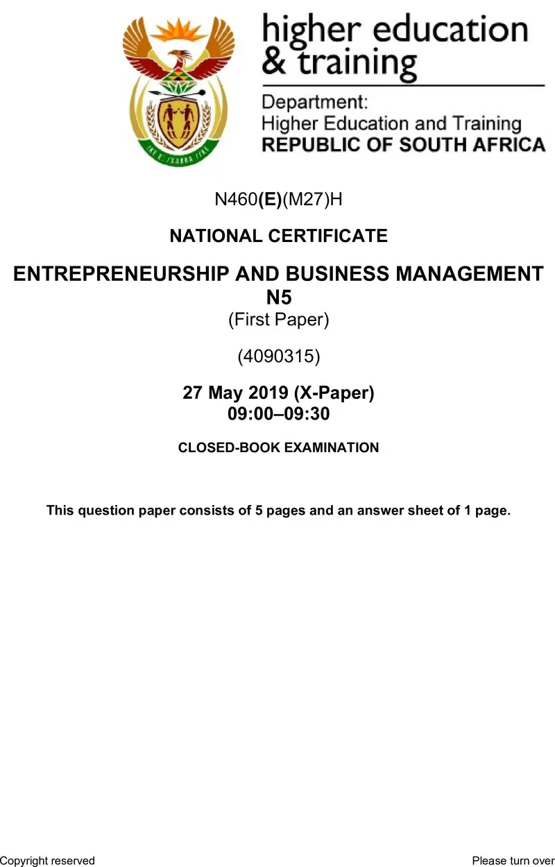 And Business Management N5 P1 QP June 2019 preview