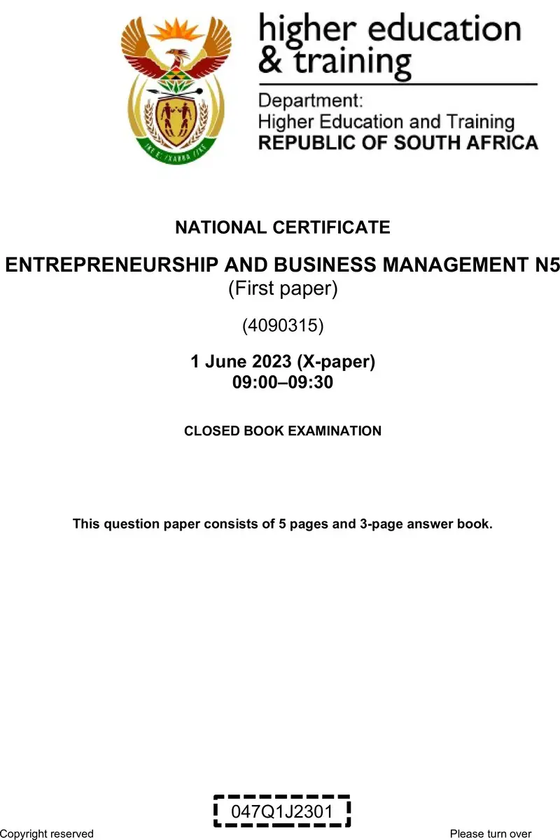 And Business Management N5 P1 QP June 2023 Watson preview