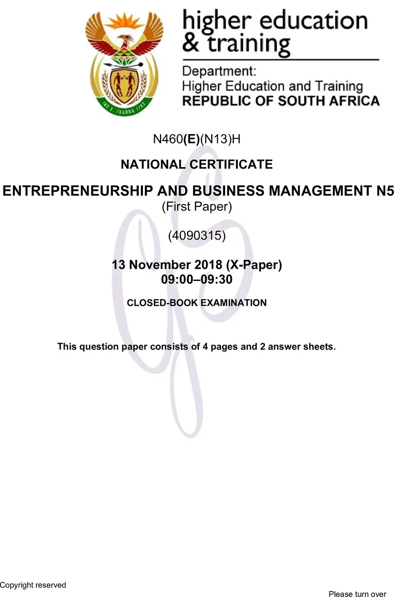 And Business Management N5 P1 QP Nov 2018 preview