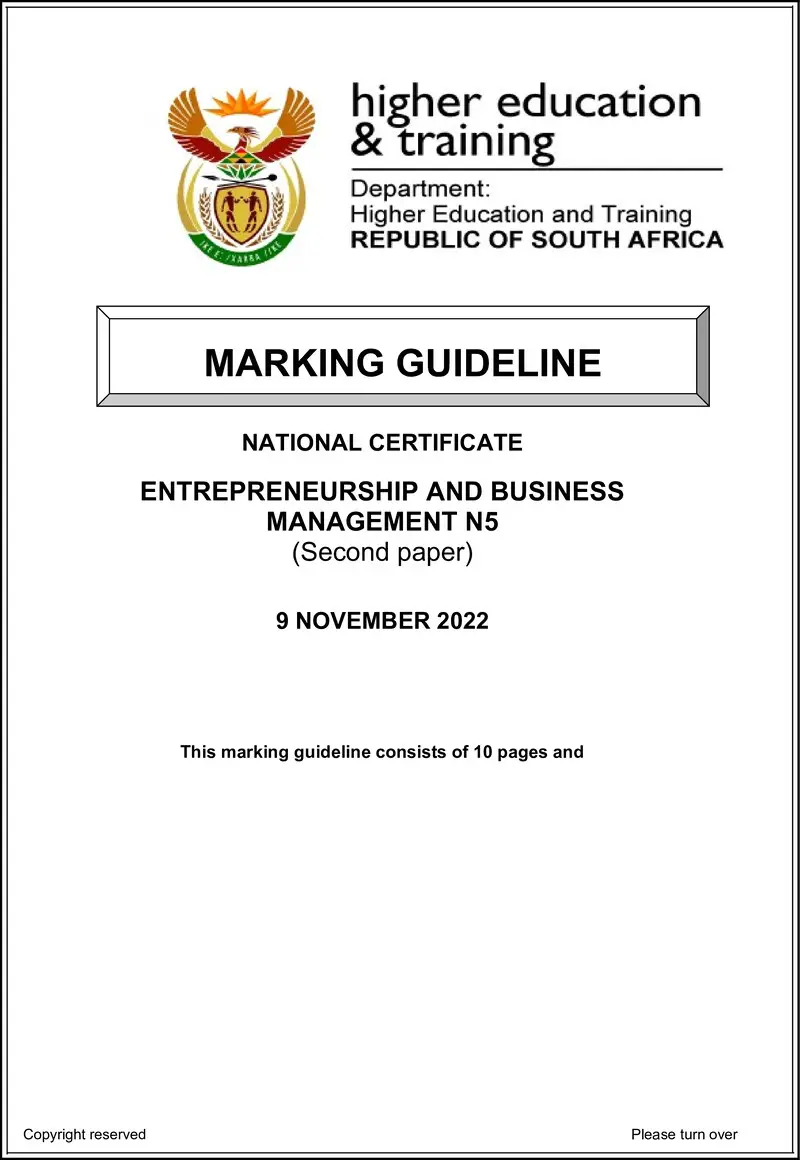 And Business Management N5 P2 MEMO Nov 2022 preview