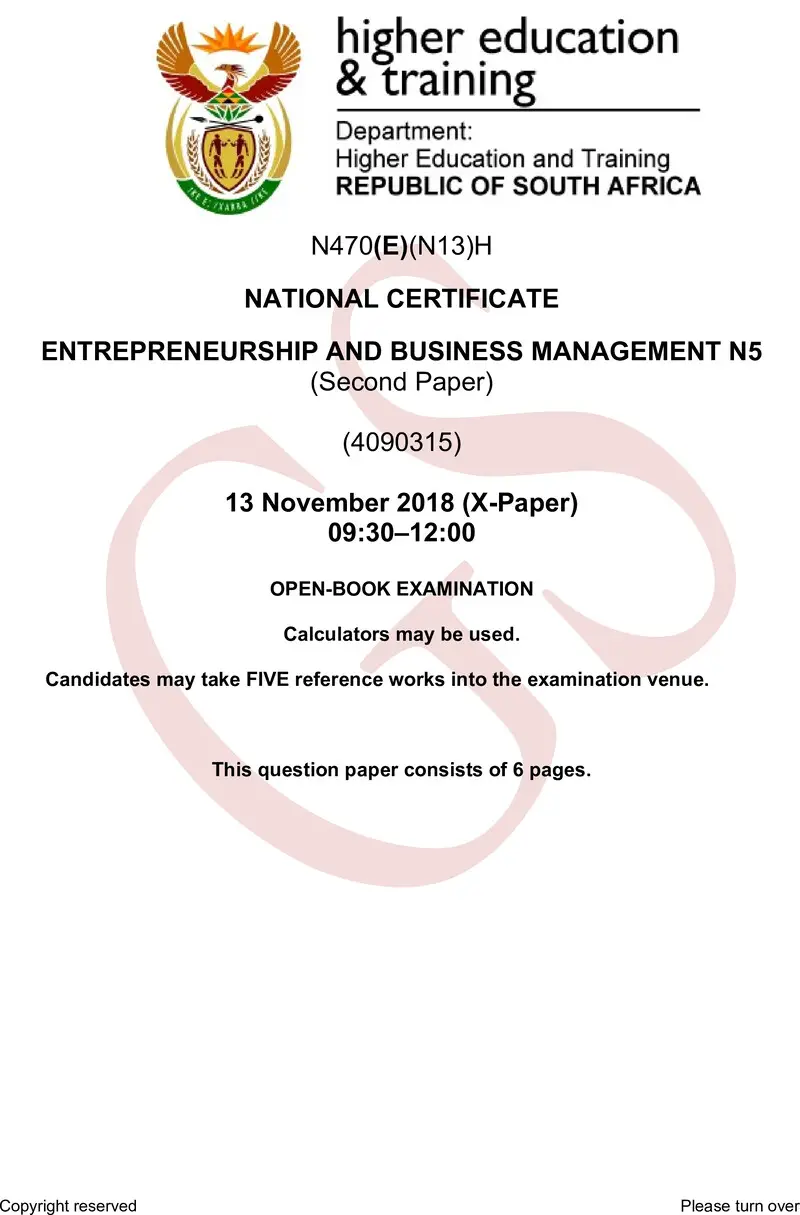 And Business Management N5 P2 Nov QP 2018 preview