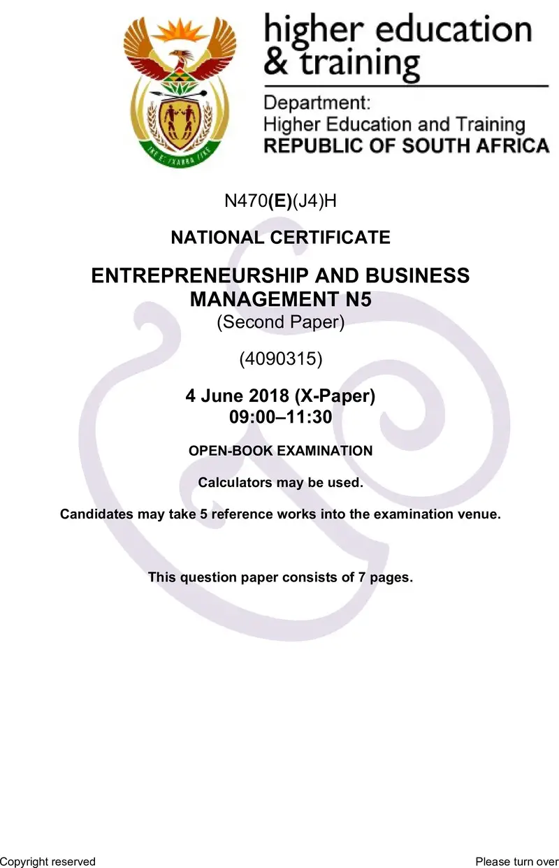 Entrepreneurship And Business Management N5 P2 QP June 2018