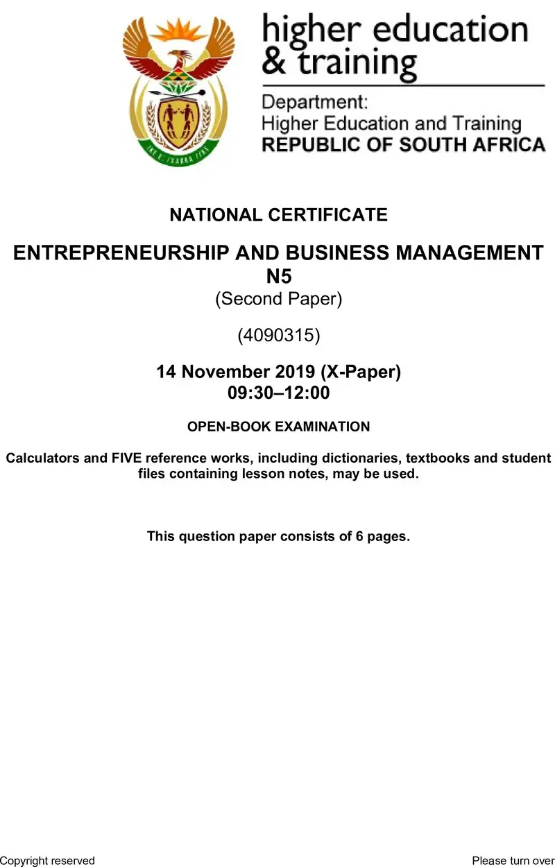 Entrepreneurship And Business Management N5 P2 QP Nov 2019 Edited