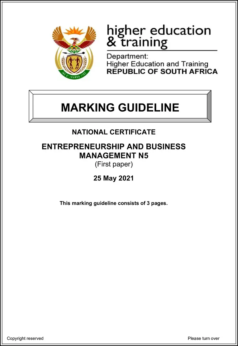 N460 Entrepreneurship And Business Management N5 P1 Memo June 2021