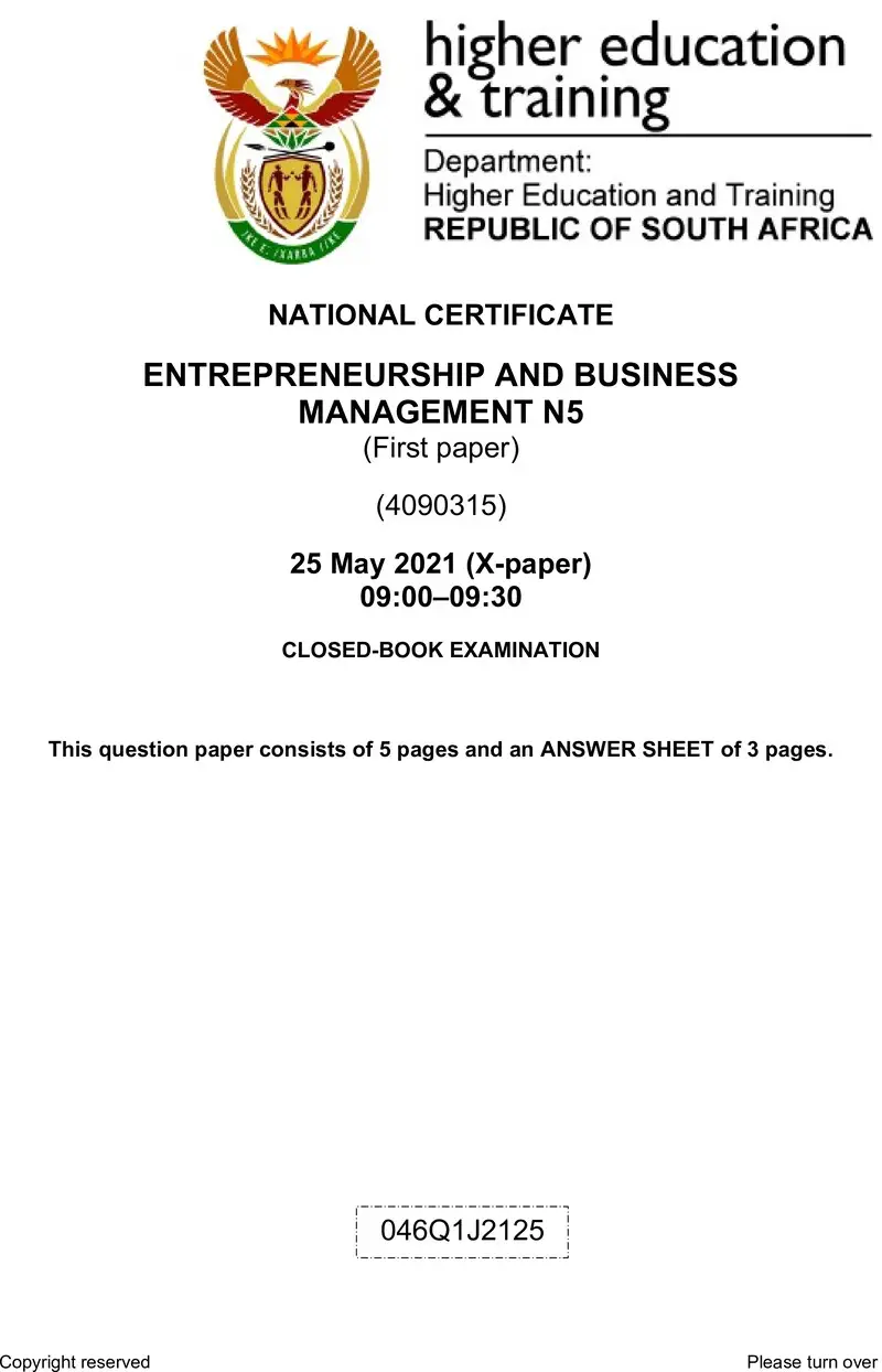 N460 Entrepreneurship And Business Management N5 P1 QP June 2021 Edited