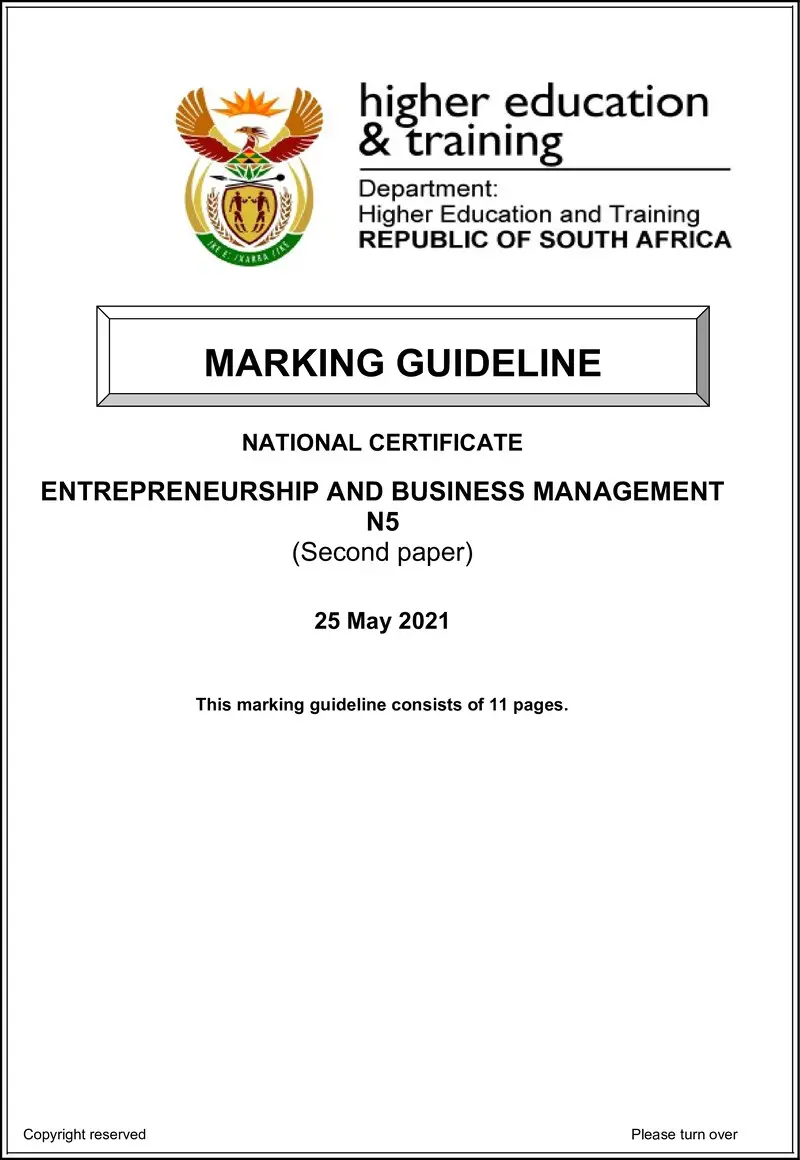 N470 Entrepreneurship And Business Management N5 P2 Memo June 2021