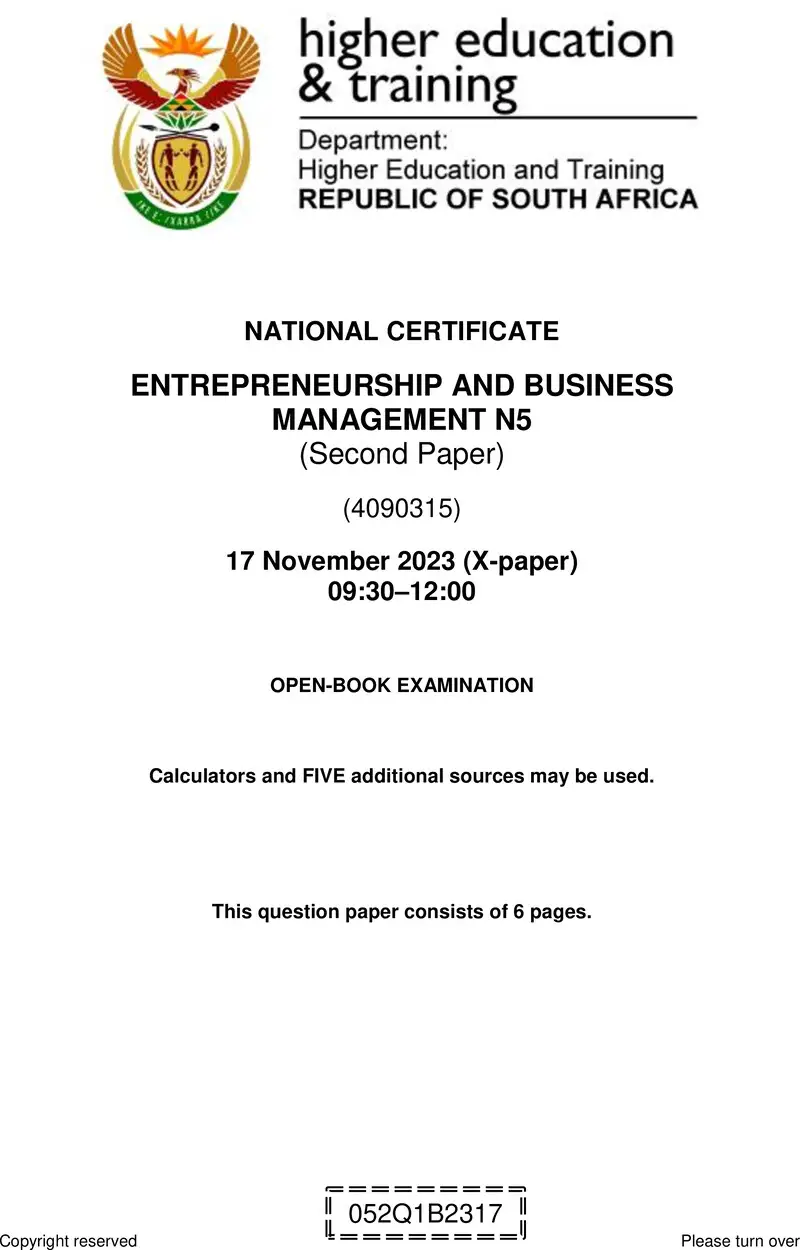 N470 Entrepreneurship And Business Management N5 P2 QP Nov 2023