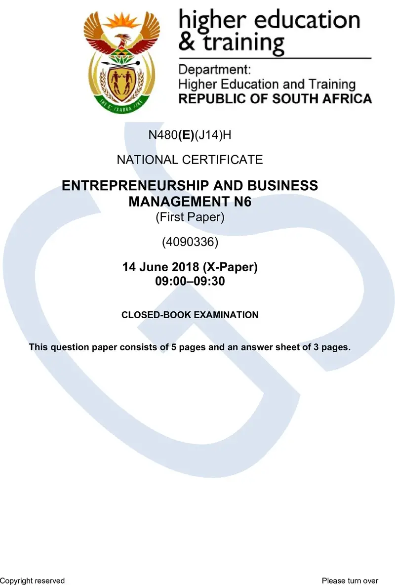 N480 Entrepreneurship And Business Mangement N6 P1 QP June 2018