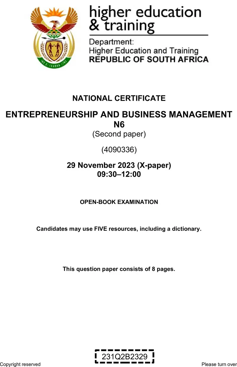 N490 Entrepreneurship And Business Management N6 P2 Nov 2023 Edited