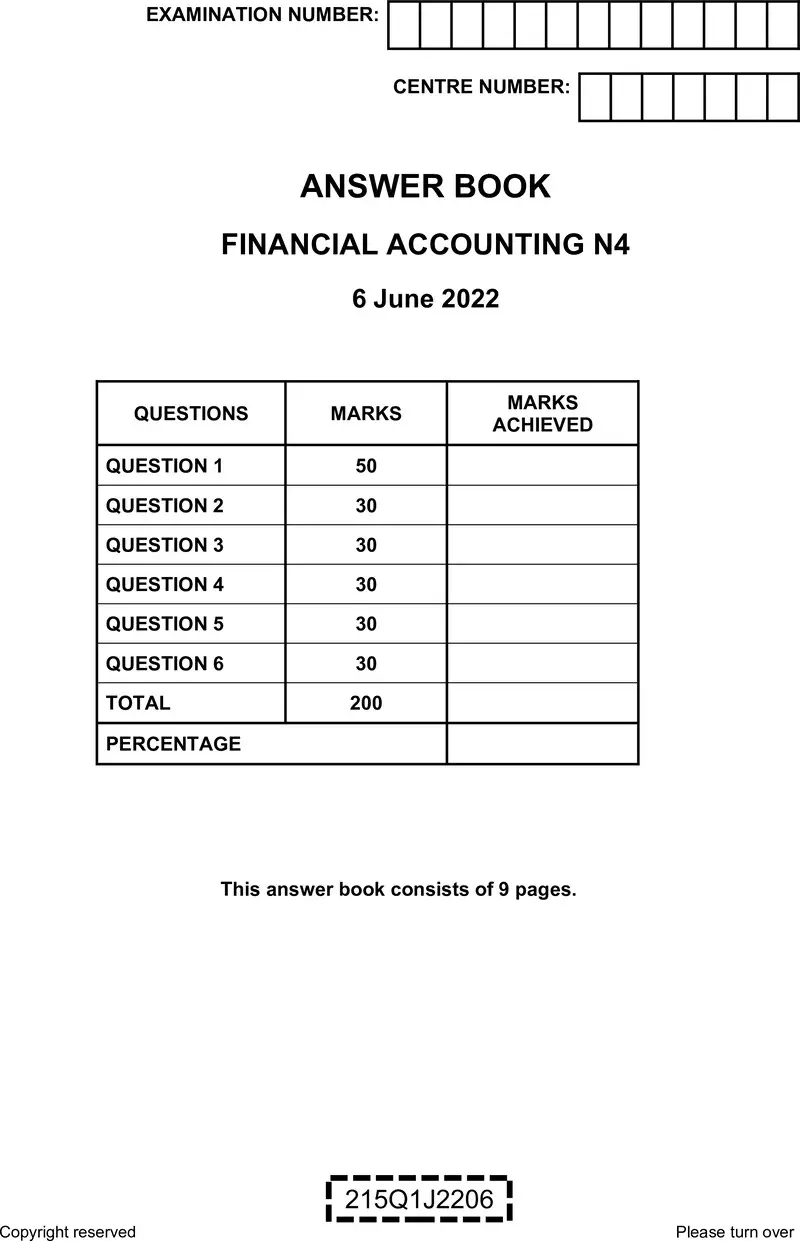 Financial Accounting N4 Answer Book June 2022