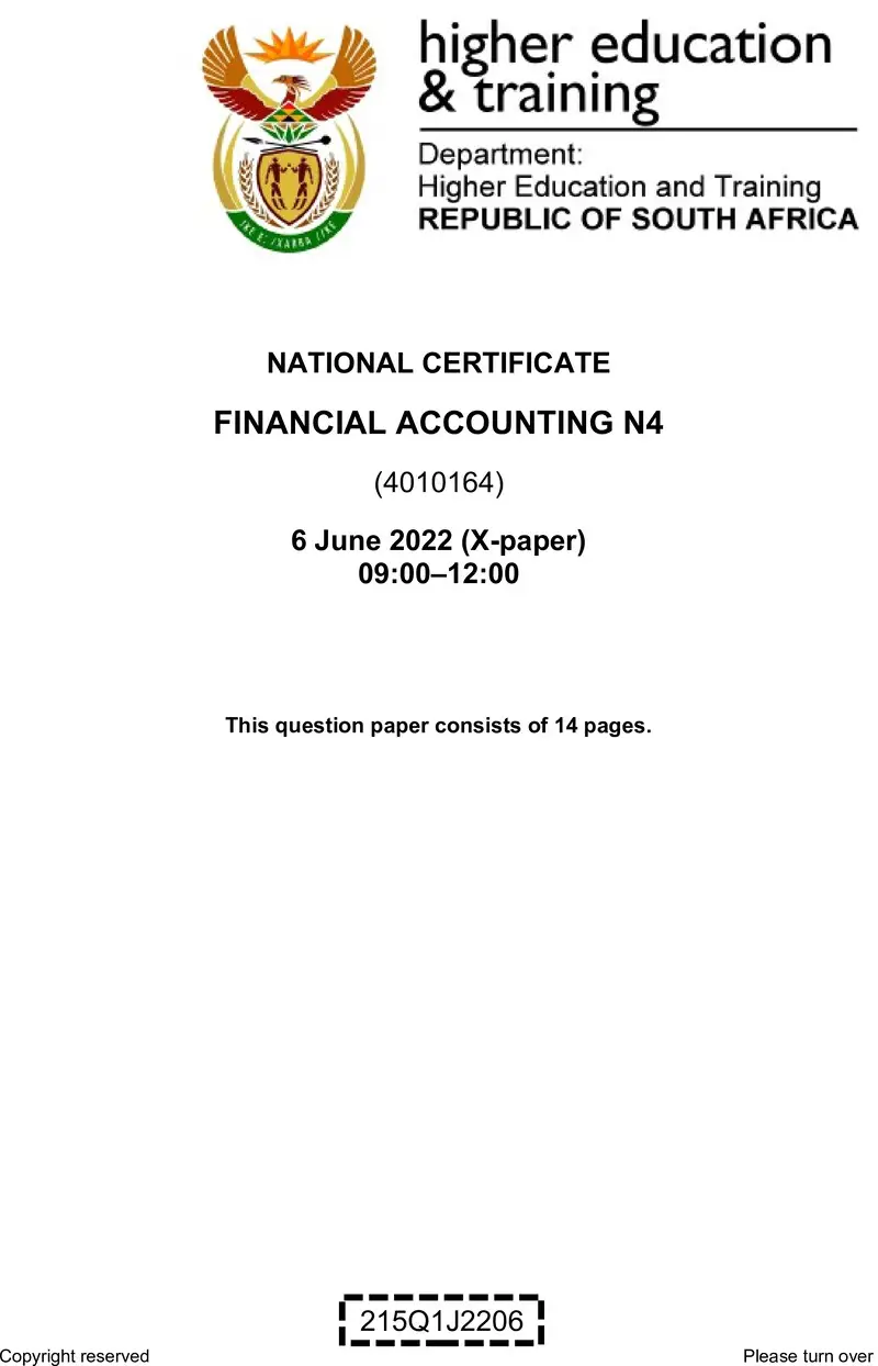 Financial Accounting N4 QP June 2022 Van Zyl S