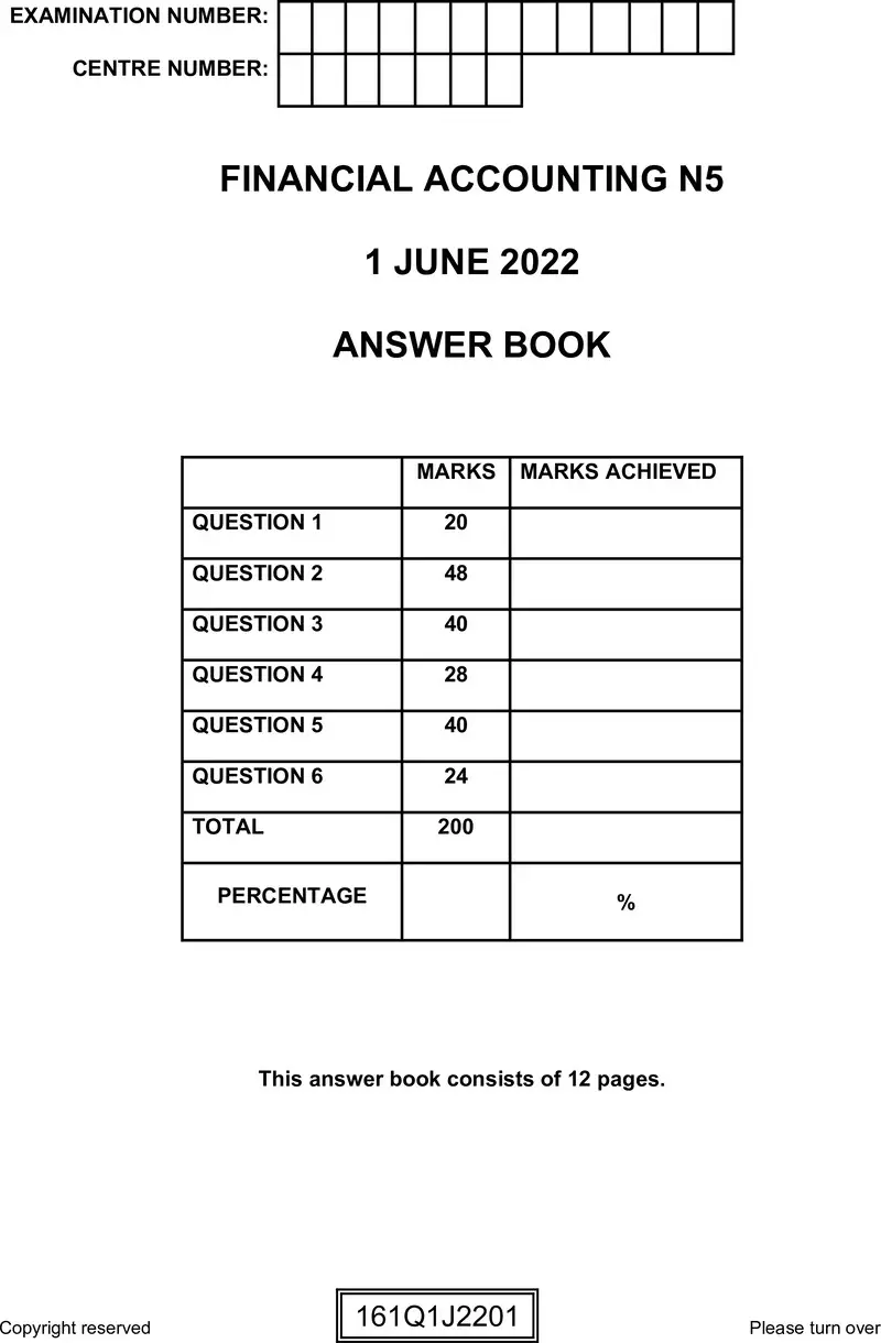 Financial Accounting N5 Answer Book June 2022