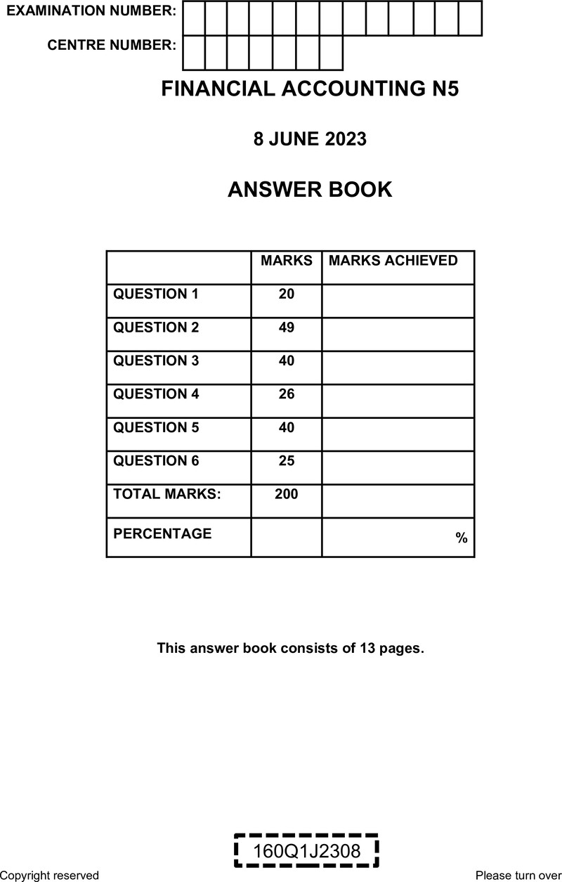 Financial Accounting N5 Answer Book June 2023