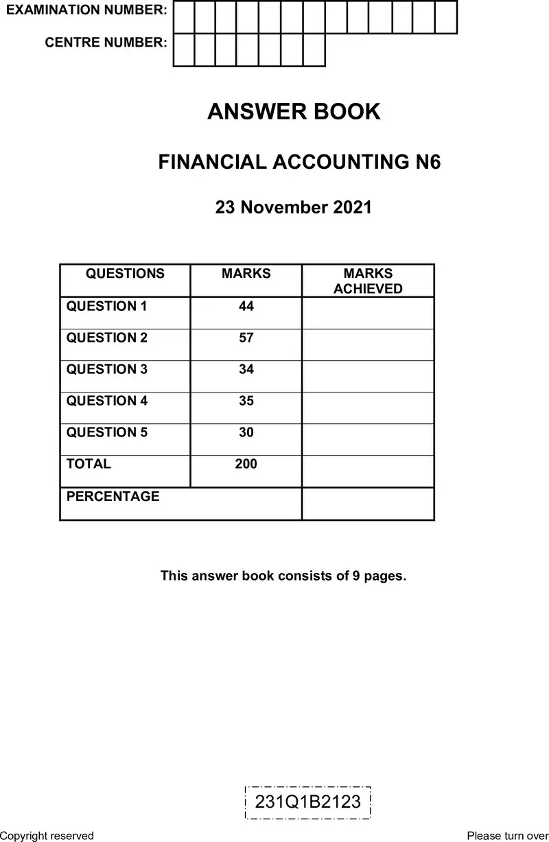 Financial Accounting N6 Answer Book Nov 2021