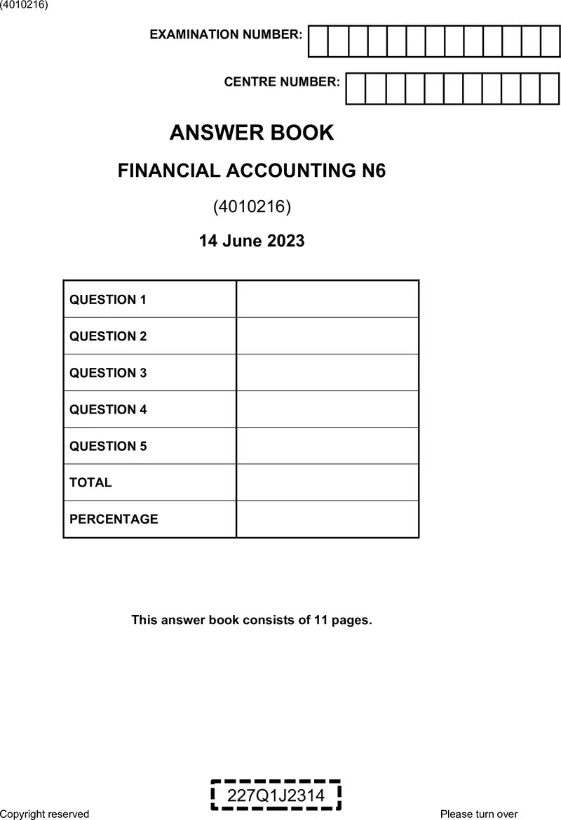 Financial Accounting N6 June Answer Book 2023