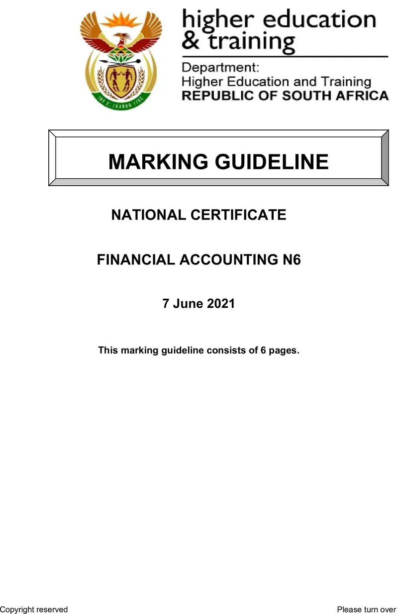 Financial Accounting N6 June Memo 2021 Edt