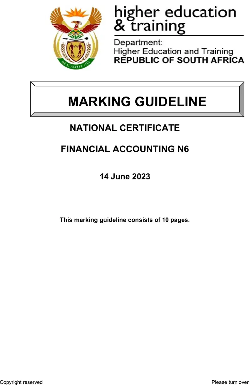 Financial Accounting N6 June Memo 2023