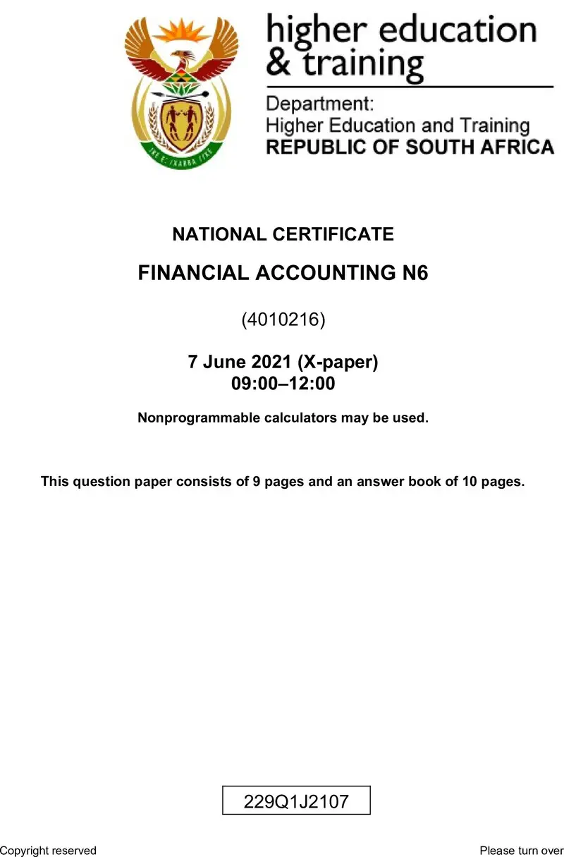Financial Accounting N6 June QP 2021 Edt