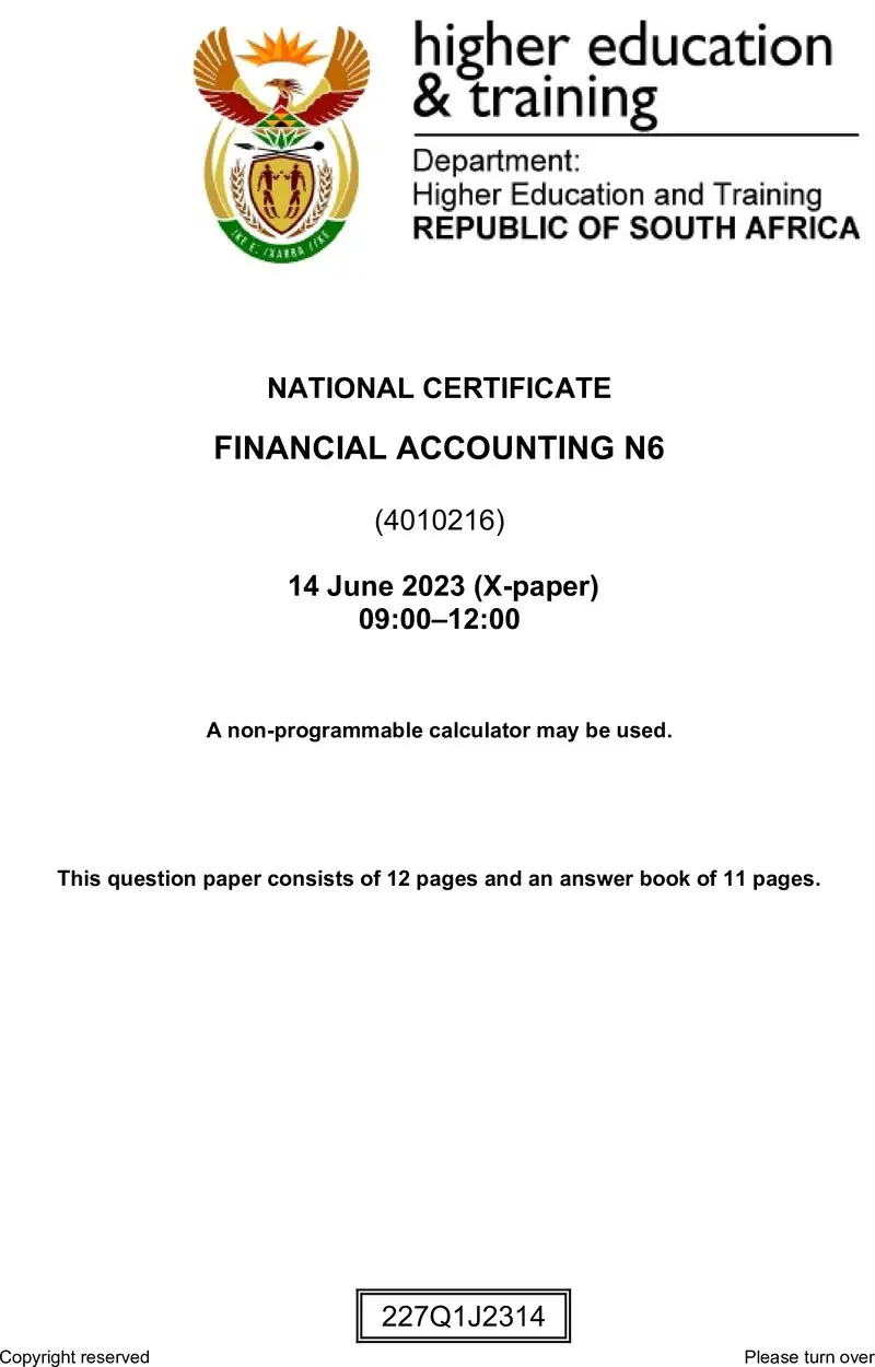 Financial Accounting N6 June QP 2023 Watson