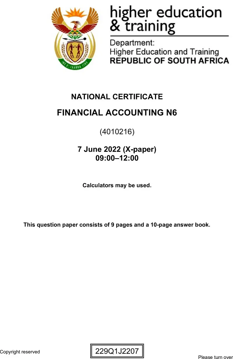 Financial Accounting N6 QP June 2022 Watson