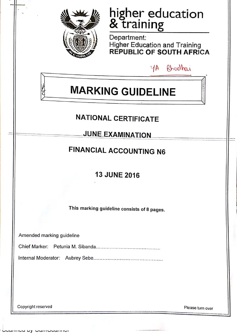 Financial Accounting N6 June 2016 Memo