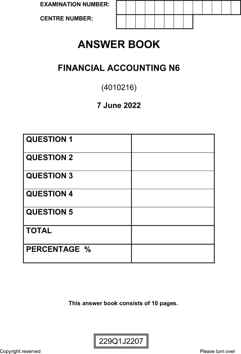 N570 Financial Accounting N6 Answer Book June 2022