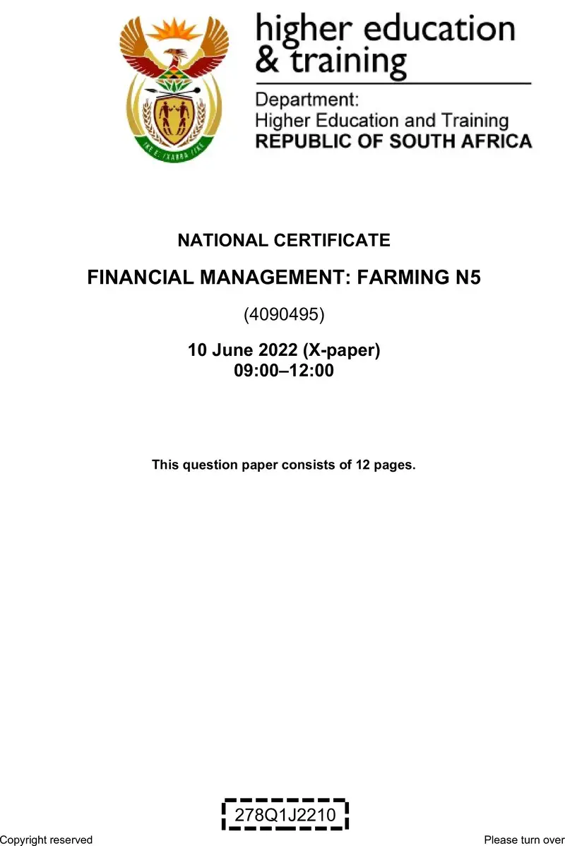 Financial Management Farming N5 QP June 2022